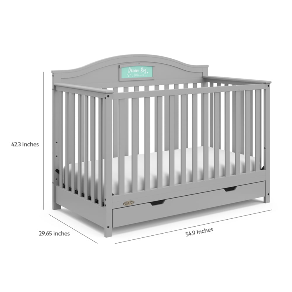 Story 5-In-1 Convertible Baby Crib with Drawer, Pebble Gray