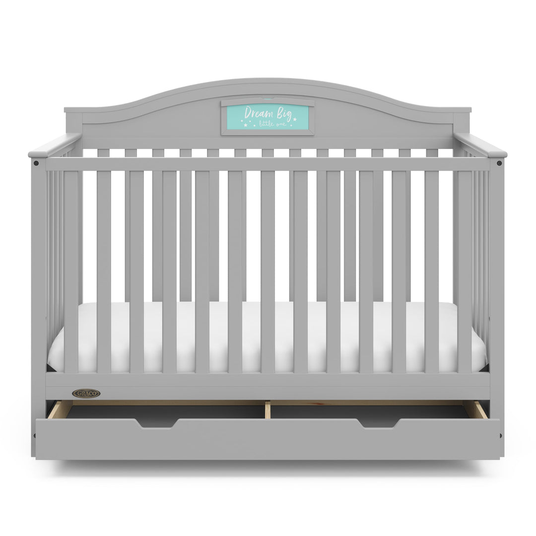 Story 5-In-1 Convertible Baby Crib with Drawer, Pebble Gray