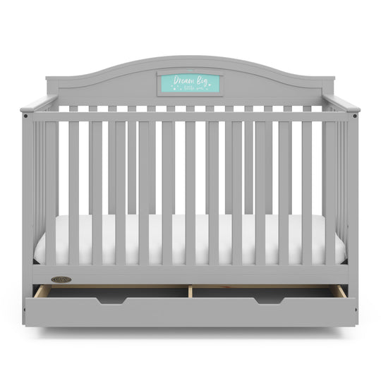 Story 5-In-1 Convertible Baby Crib with Drawer, Pebble Gray