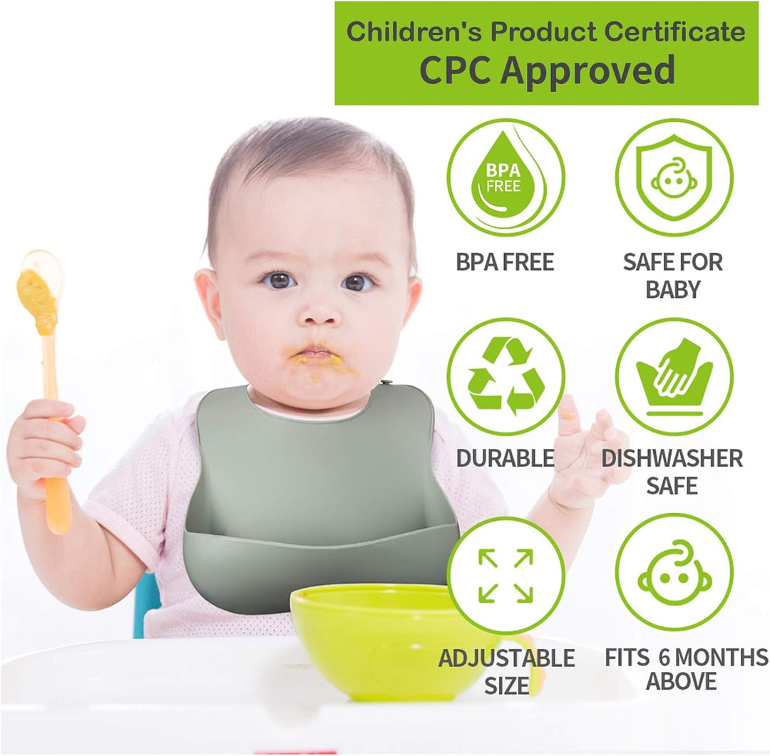 Silicone Baby Bibs, Comfortable Waterproof Silicone Bibs for Babies & Toddlers, BPA Free, with Food Catcher Pocket