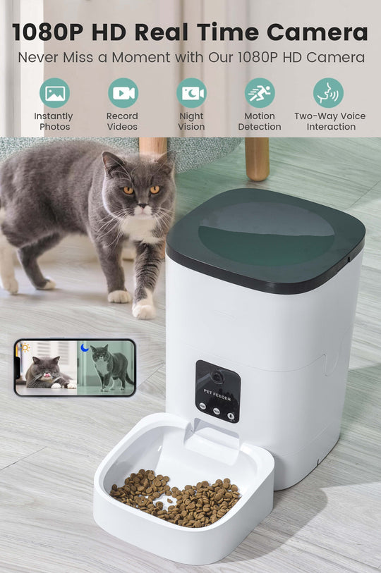 Pet Feeder,6L Automatic Pet Feeder for Cats and Dogs,1080P Camera,App Control,Voice Recorder,Timed Feeder for Schedule Feeding, Dual Power Supply,Wifi Pet Food Dispenser with App ControlAutomatic 6 L Pet Feeder - 6 L Automatic Pet Feeder for Dogs | Sassy Satin