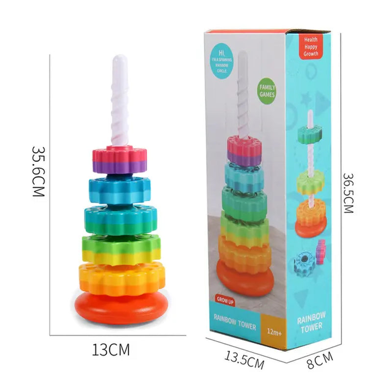 Stacking Toy for Kids Spinning Rainbow Gears Toddler Montessori Educational Sensory Toy Motor Skills Stacking Tower Kids Gifts